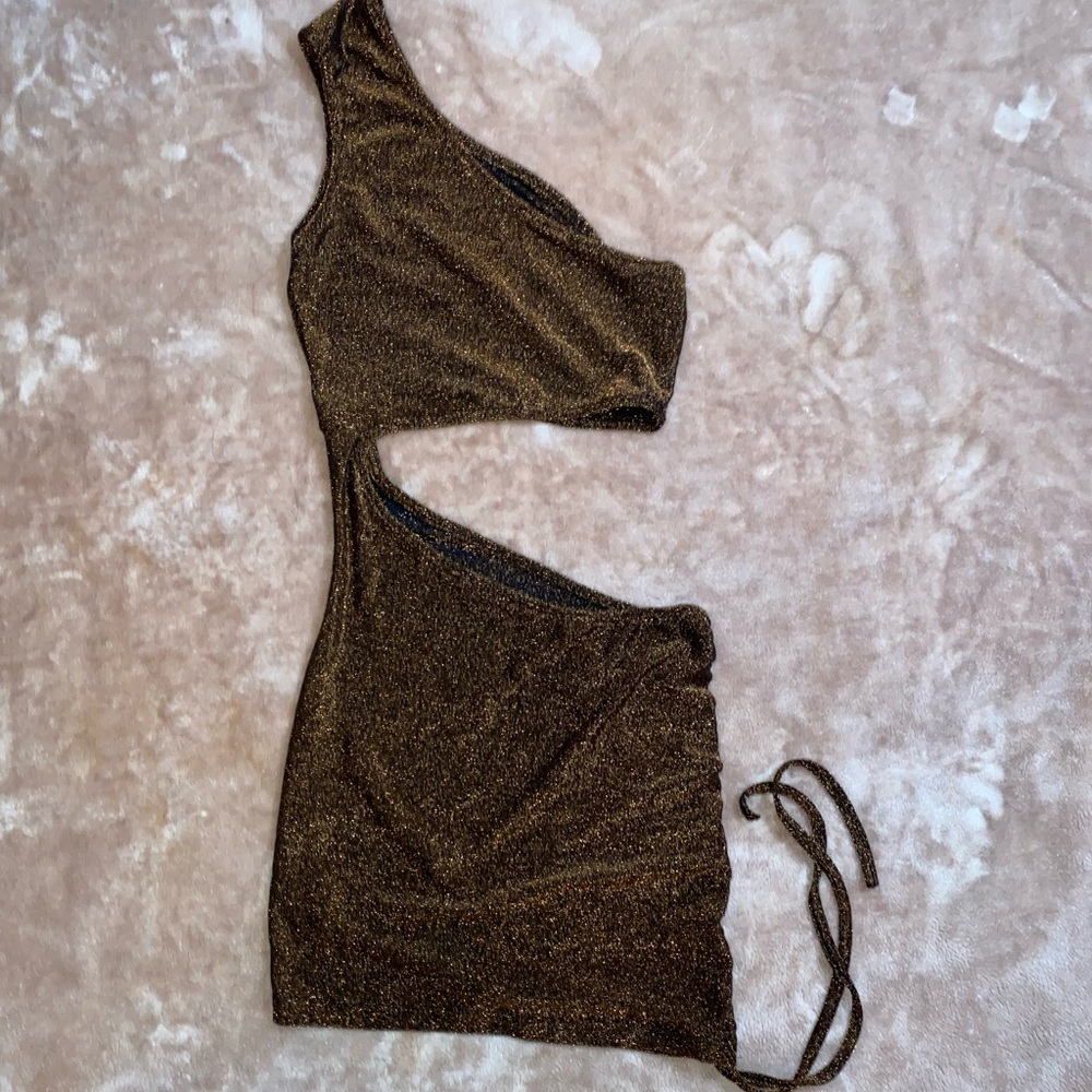 Brown One sleeve Cut Out Dress